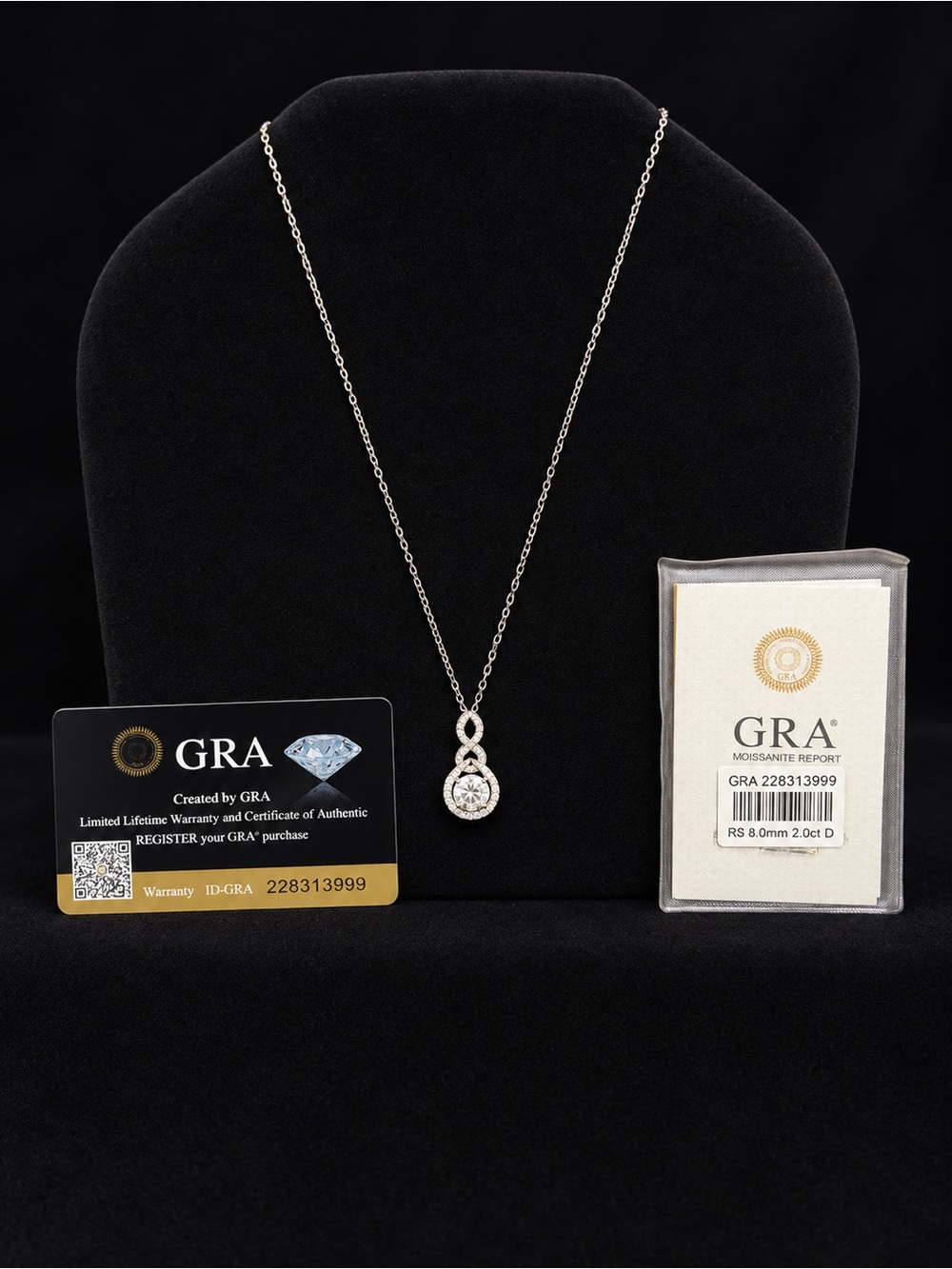 GRA Certified 2CT Moissanite Infinity Pendant Necklace